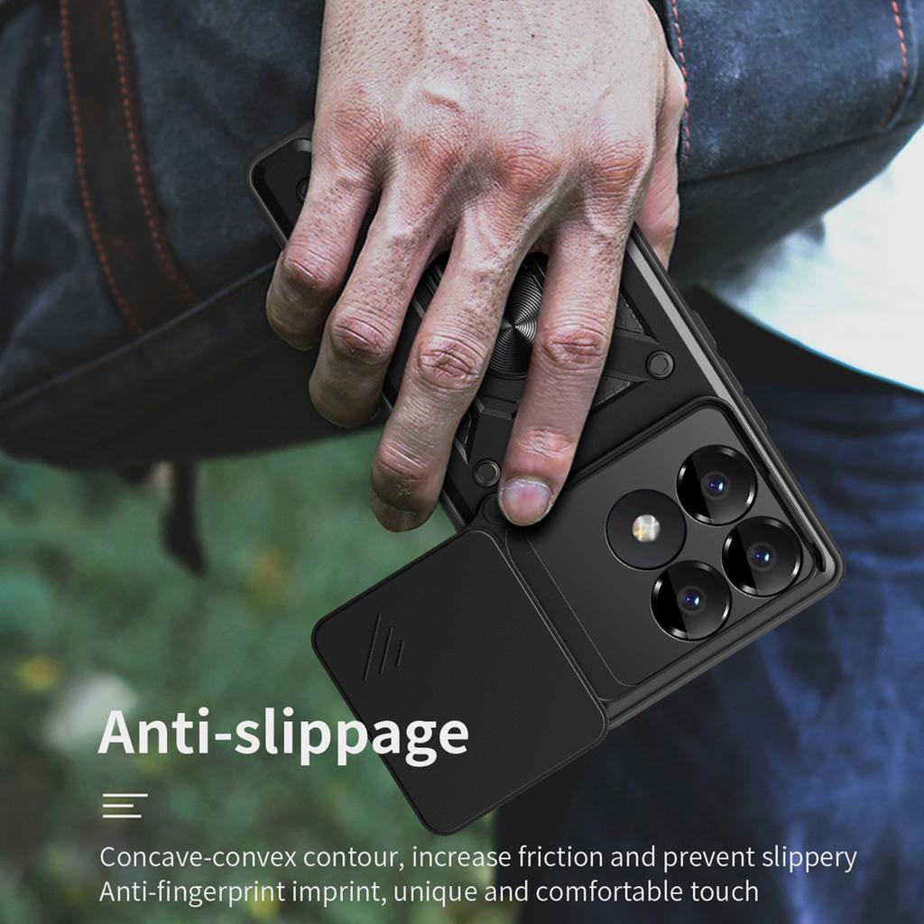 For Xiaomi Poco F6 Pro 5G/Redmi K70 5G/K70 Pro 5G Case PC+TPU Kickstand Phone Shell with Slide Camera Lid