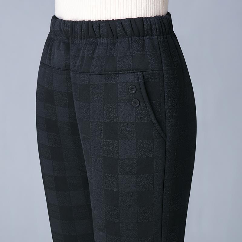 Women's High-Waist Fleece-Lined Lambswool Cotton Pants for Winter