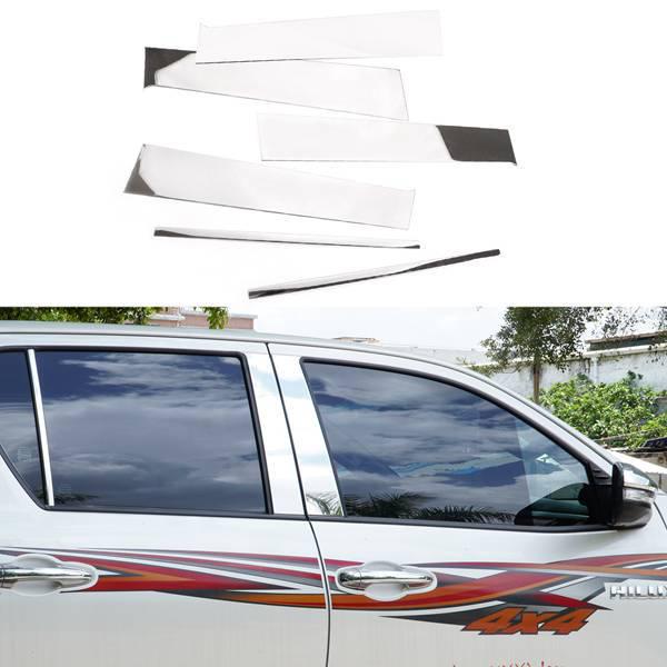 6pc Bright Window B-Pillar Strips for 2015-2021 Toyota Hilux