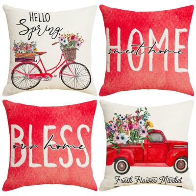 Car Printed Pillow Case Home Sofa Pillow Case Spring Flowers Combination Bedside Cushion Pillow Case