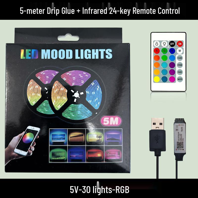 Cross-Border 5V 5050 RGB LED Strip Light Kit, Seven-Color USB Bluetooth TV Backdrop & Ambient Decoration