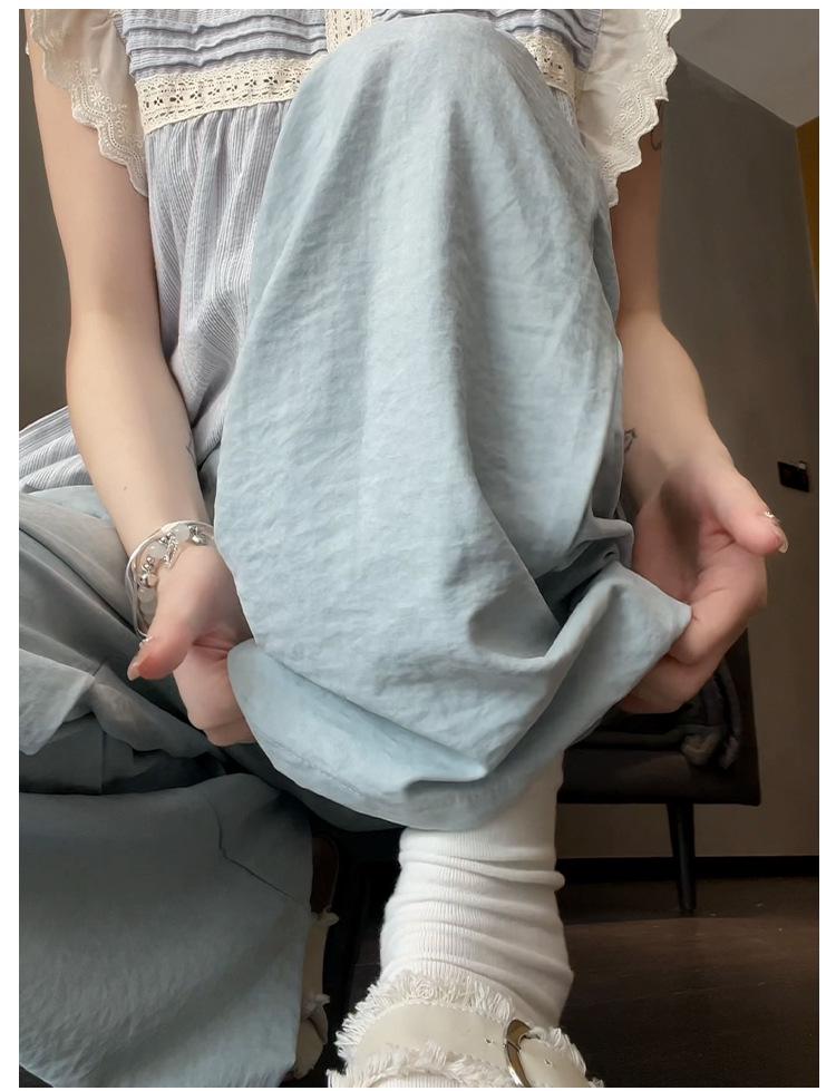 Women's Summer 2024 Ice Silk Wide-Leg Pants - White Textured Casual Petite Style