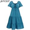 BITCED V-Neck High-Waisted Long Dress Short-Sleeve Plus Size Dress