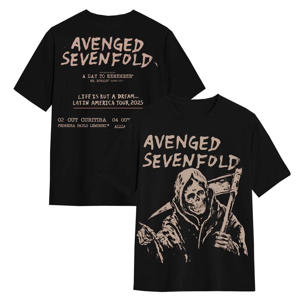 Avenged Sevenfold Dark Metal Band Black Leather TShirt Loose Fit for American Style
