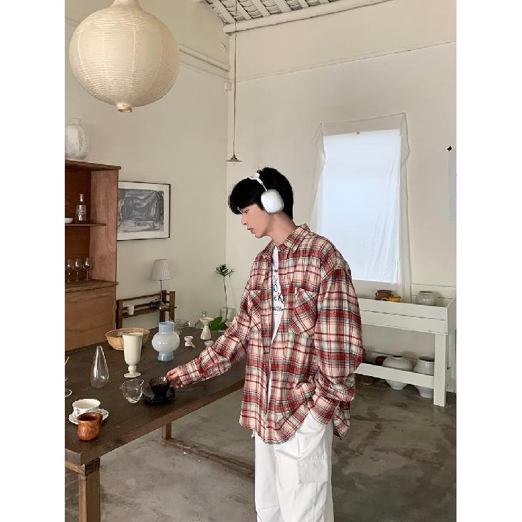 Kostkovaná košile s dlouhým rukávem 2024 Japonský hongkongský styl volná chlapecká košile letní trendy všestranný ležérní kabát