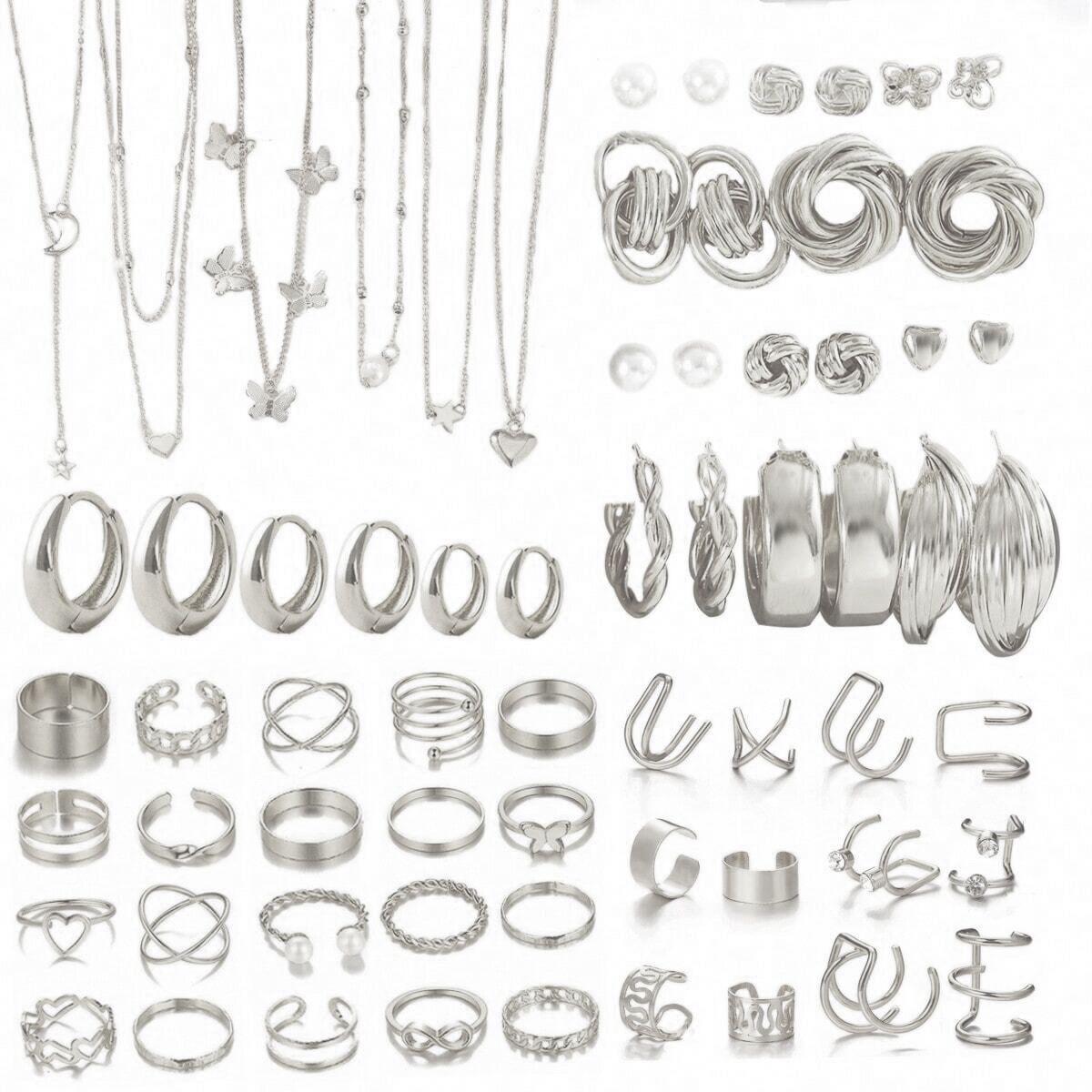 

68 Pieces Set Simple Metal Geometric Butterfly Love Star Earrings Necklace Anklet Bracelet Ring Fashion Jewelry Set For Women