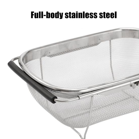 Över Diskho Durkslag Rostfritt Stål Finmaskigt Sil med Utfällbart Gummihandtag Ovalt Durkslag för Köksavrinning Silning av Frukt