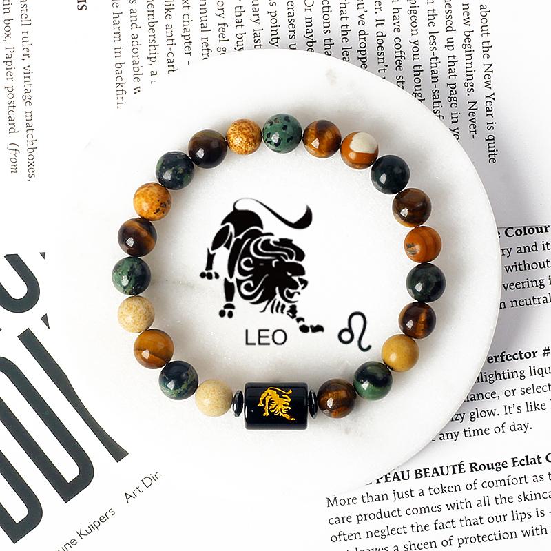 12 Constellations Scorpio Bracelet Natural Stone Tiger Eye Beads Bracelets for Men Women Cancer Virgo Leo Libra Couple Jewelry