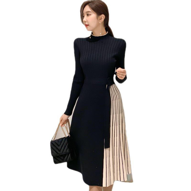 2025 Korean Lace-Up Waist Knit Sweater Dress