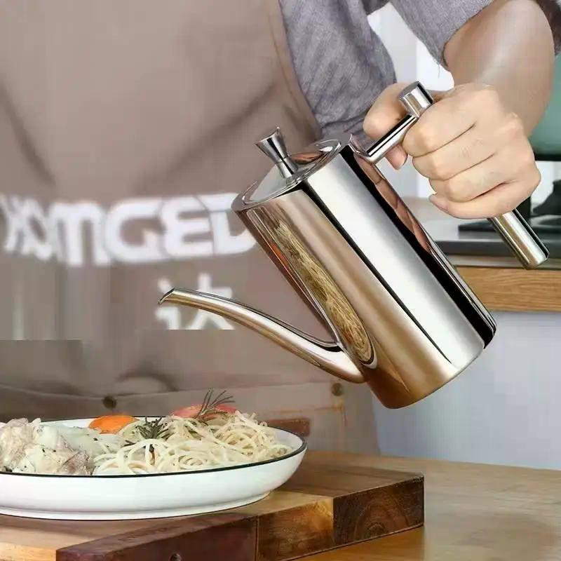 Acciaio Inossidabile 304 Pentola per Olio Serbatoio per Olio da Cucina Contenitore per la Conservazione dell'Olio Anti-Goccia Anti-Polvere per Conservare Utensili da Cucina
