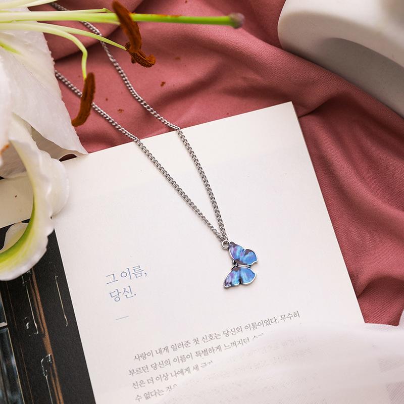 Fairy Simulation Butterfly Necklace Metal Insect Blue Butterflies Pendant Choker Necklaces for Women Statement Partty Jewelry