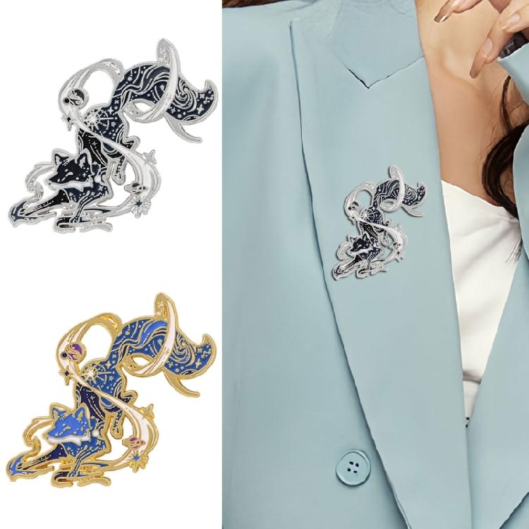 Sturdy Zinc Alloy Foxes Pin Featuring Starry Detailing Secure Clasp Foxes Brooch Ideal For Casual Or Formal Occasions