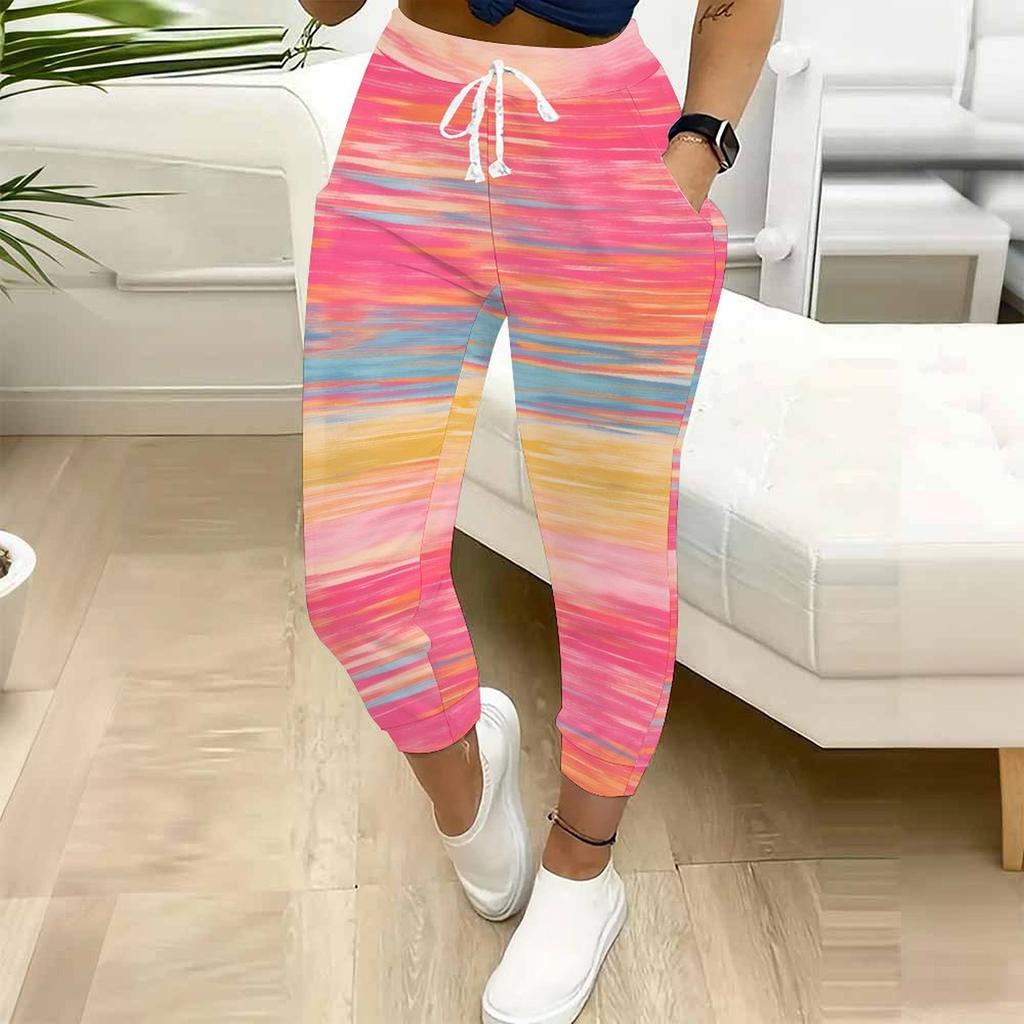 Summer Ladies Multi Style Printing Printed Sweatpants Loose Fit Drawstring Joggers Elastic Cuff Daily Casual Pants