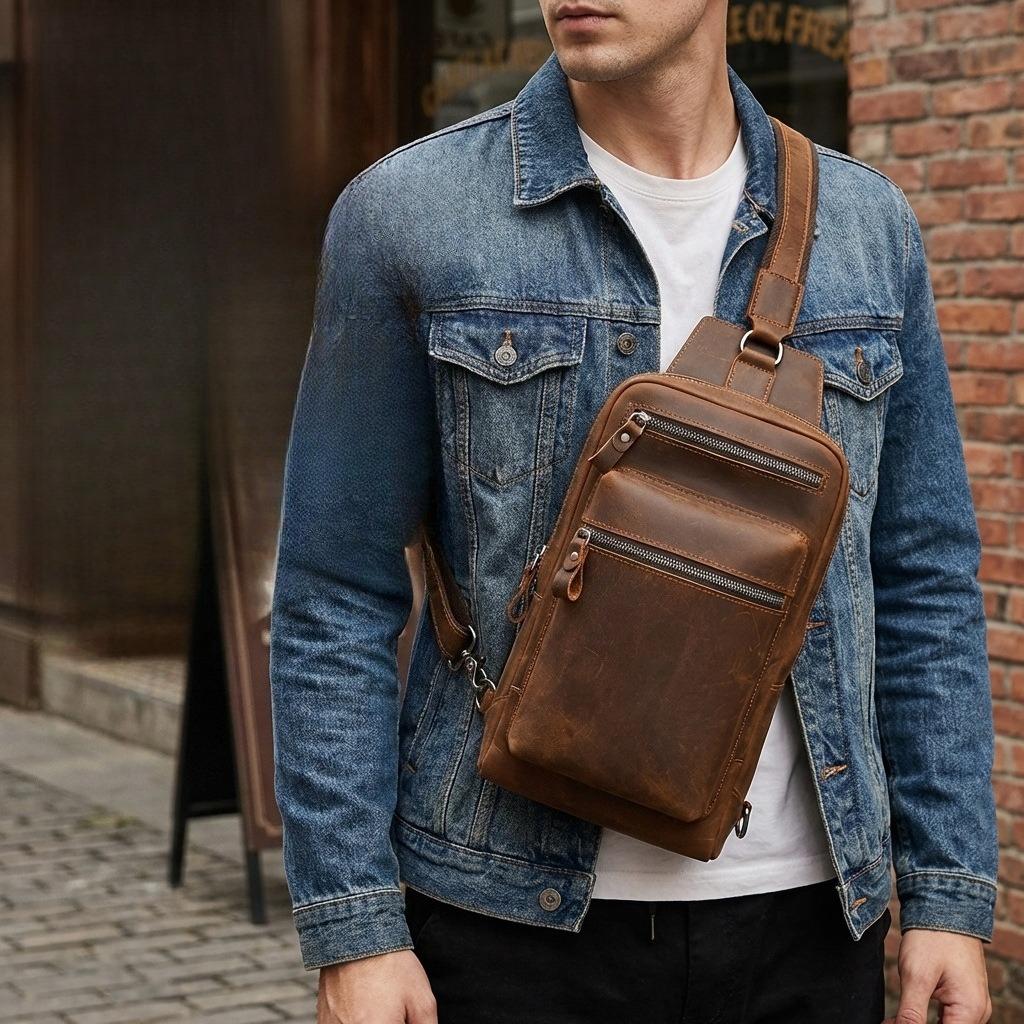 Leather Crossbody Bag High-end, Multi-functional, Front Pocket, Portable, Handbag