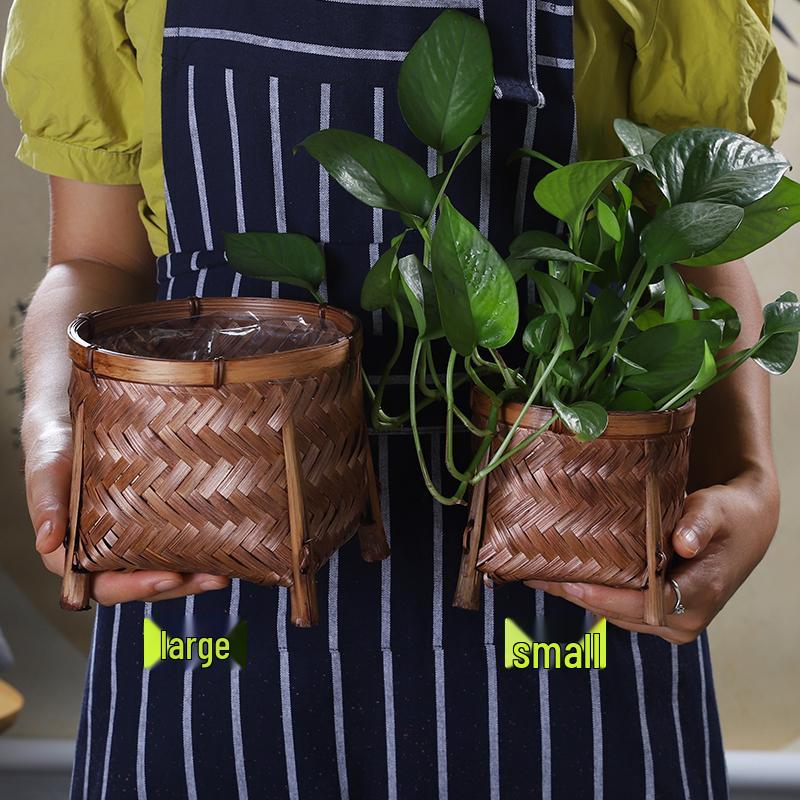 Pleciona z bambusa osłonka na doniczkę i wazon – Ręcznie robiony dekoracyjny koszyk do przechowywania kwiatów i koperku