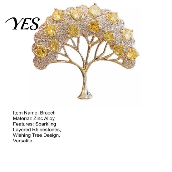 Rhinestone Brooch Pin, Wishing Tree Design Lapel Pin with Sparkling Layered Rhinestones, Hollow Branches Badge for Suits Coats Cheongsam Banquets
