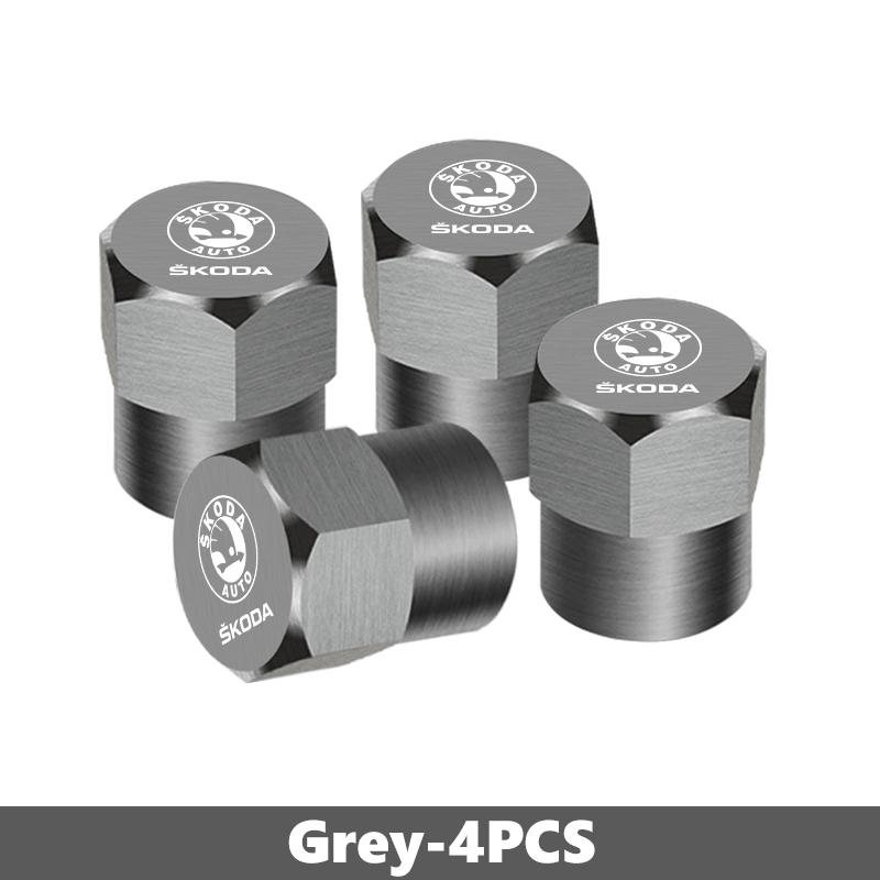 CFP5 For Skoda 4Pcs 3D Metal Tire Valve Caps Car Tyre Air Stems Cover Kamiq MK3 Roomster Rapid Kodiaq Karoq Fabia Enyaq
