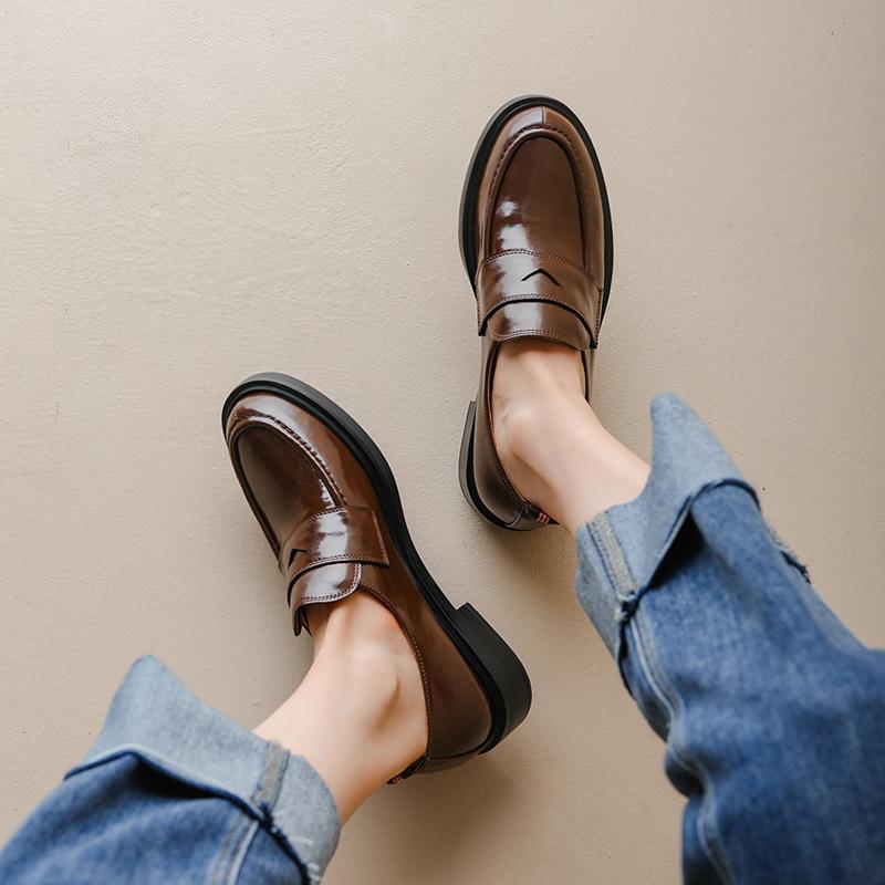 Fashion Retro Women's Shoes Spring 2025 Genuine Leather Woman Shoes Oxfords Loafers Round Toe Bullock Platform Shoes Zapatos De Mujer