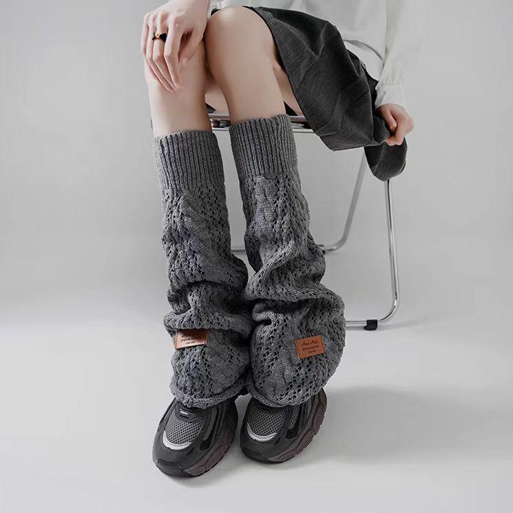Spring Summer Japanese Spice Girl Hollow-out Leg Warmers for Women Knitted Breathable Calf Flared Student Slouchy Long Socks