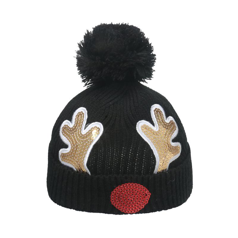 Cross-border foreign trade children's sequined embroidered thermal hat children's Christmas antlers Christmas knitted hat boys and girls winter hat