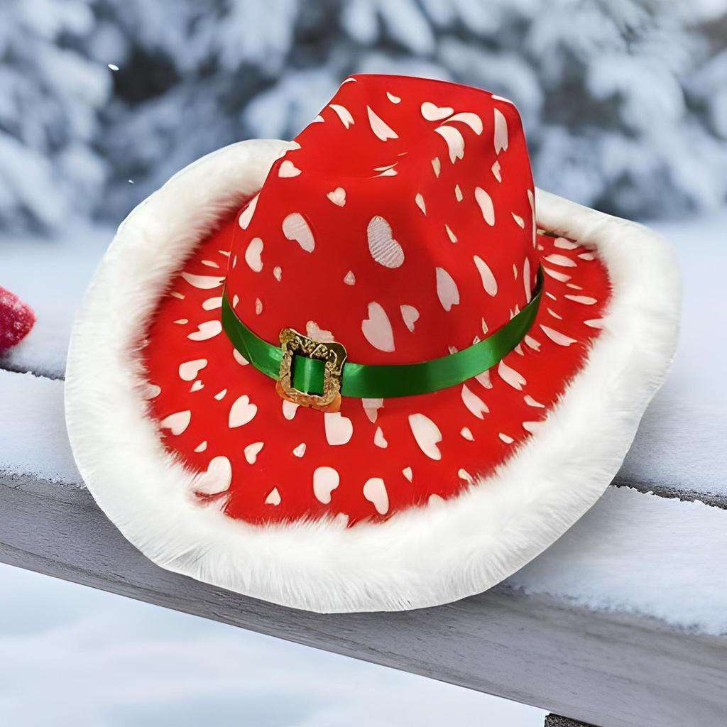 Santa Cowgirl Hat White Trim Festive Western Costume Santa Cowboy Hat For Adults For New Year's Eve Parties Stage Performances