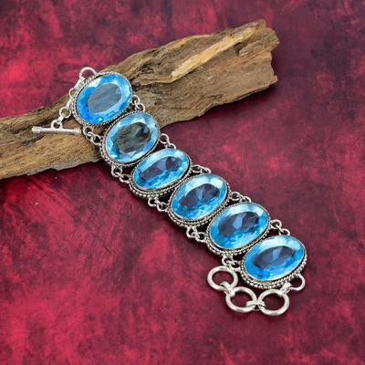 Brățară cu Topaz Albastru Elvețian Bijuterii din Argint Sterling 925 Masiv, Brățară cu Lanț Ajustabil Bijuterii cu Topaz Bijuterii cu Piatră Prețioasă Bijuterii Handmade Cadou Pentru Ea