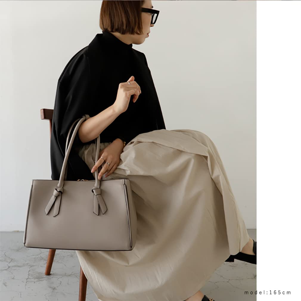 Gratante Ribbon Handle Shoulder Tote 2-Way Bag, Women's, abb-g0042 (Gray Beige)