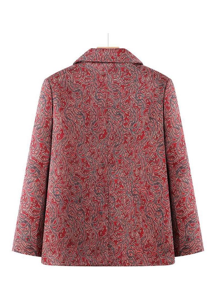 Damski Płaszcz Wiosenny z Kołnierzem i Nadrukiem - Wyszczuplający, Luźny Fason Plus Size, Stylowy Top dla Starszych Kobiet i Babci.