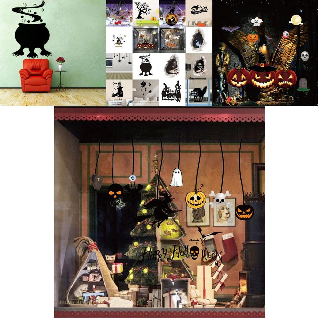 Vielseitige und abnehmbare Halloween-DIY-Wandaufkleber mit Kürbis-Hexen-Vinyldesign