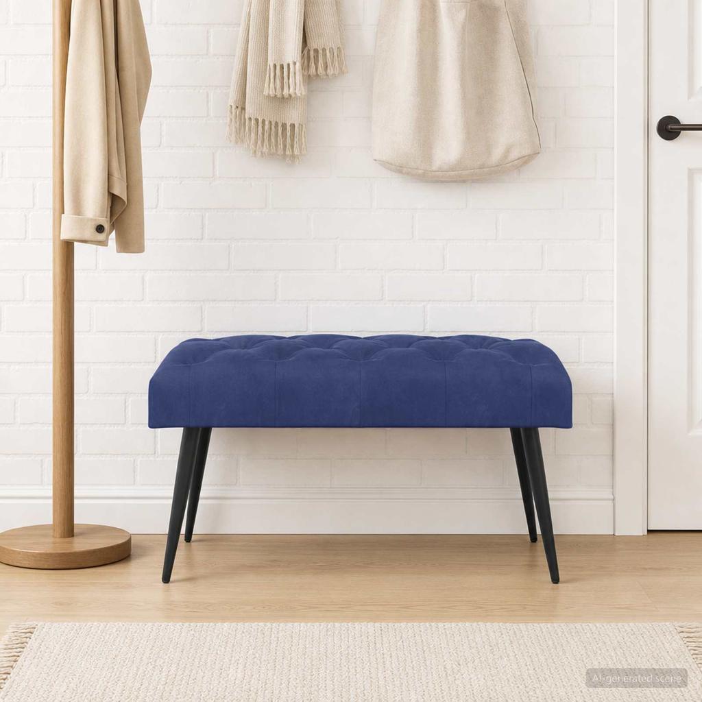 Button Tufted Bench Police Blue 80 x 40 x 46 cm Velvet