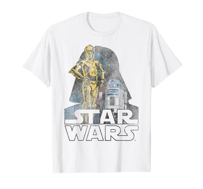 STAR WARS R2-D2 C-3PO Darth Vader Galaxy Portrait T-Shirt