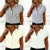 Striped Blouse For Women With Polyester Fabric Short Sleeve Office Style For Spring 2026