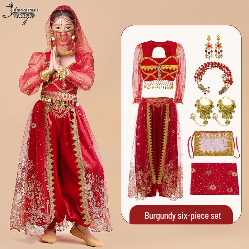 Costum de dans popular Prințesa Jasmine 2025 pentru copii mici - Set exotic stil Dunhuang pentru spectacol pe scenă