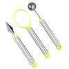 3pcs Multi Function Fruit Carving Device Wat Melon Scoop Melon Digg  Fruit Pulp   Removal Tool(3pcs Set GreenSilv )