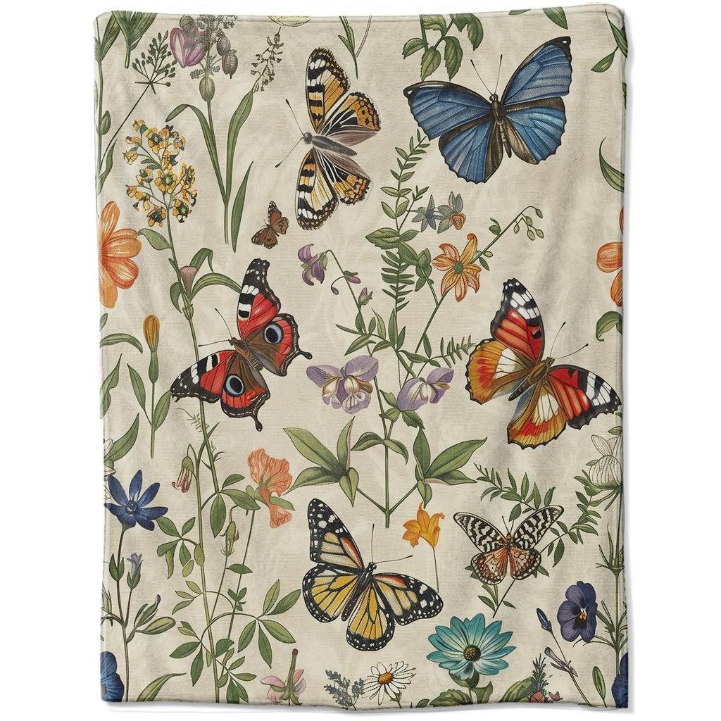 Butterfly Illustration Printed Pattern Blanket Soft Comfortable Flannel Warm Home Blanket Blanket Gift Blanket