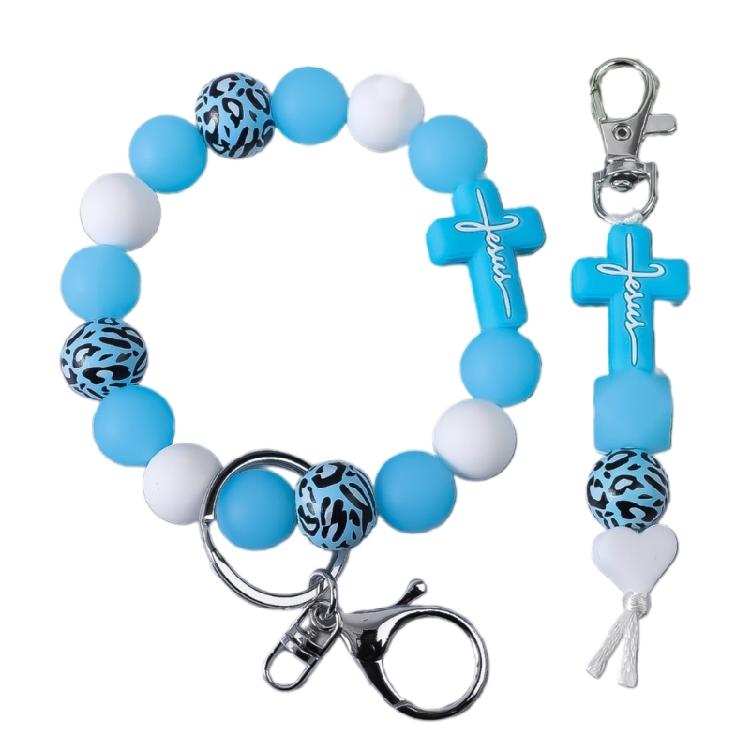

Modern Shape Keychain Silicone Print Wood Bead Jewelry Accessory For Women Men небесно-голубой