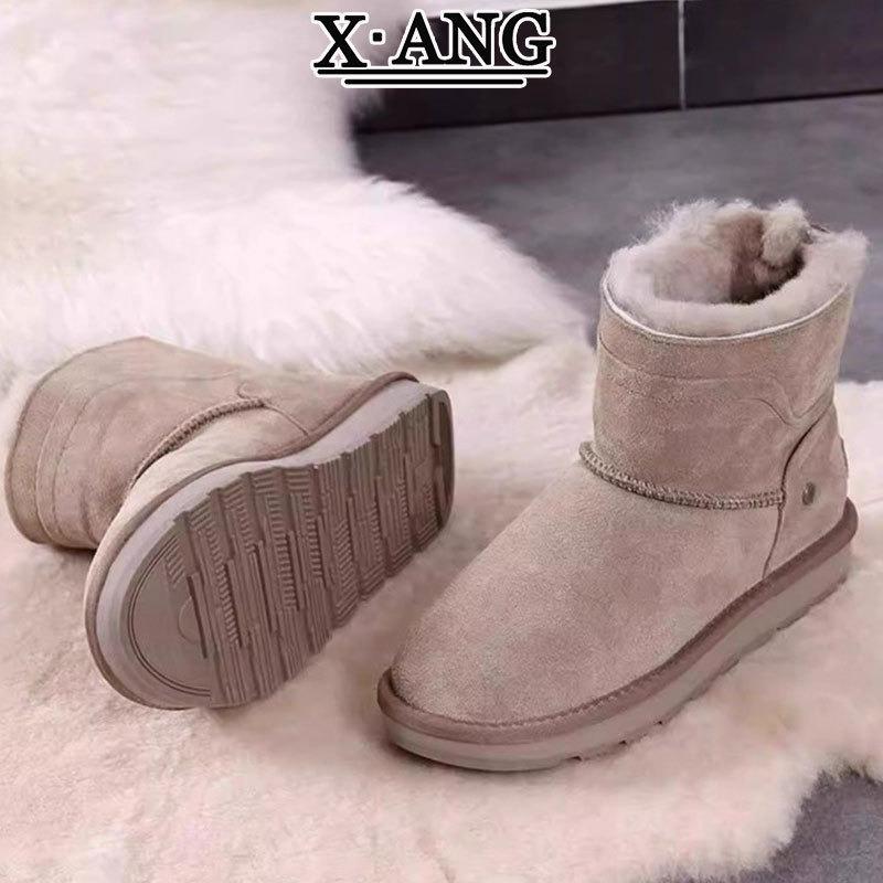 Winter Sheepskin and Fur Integrated Snow Boots Women's Thick-soled Non-slip Velvet Thickened Warm Large Cotton Shoes Short Boots