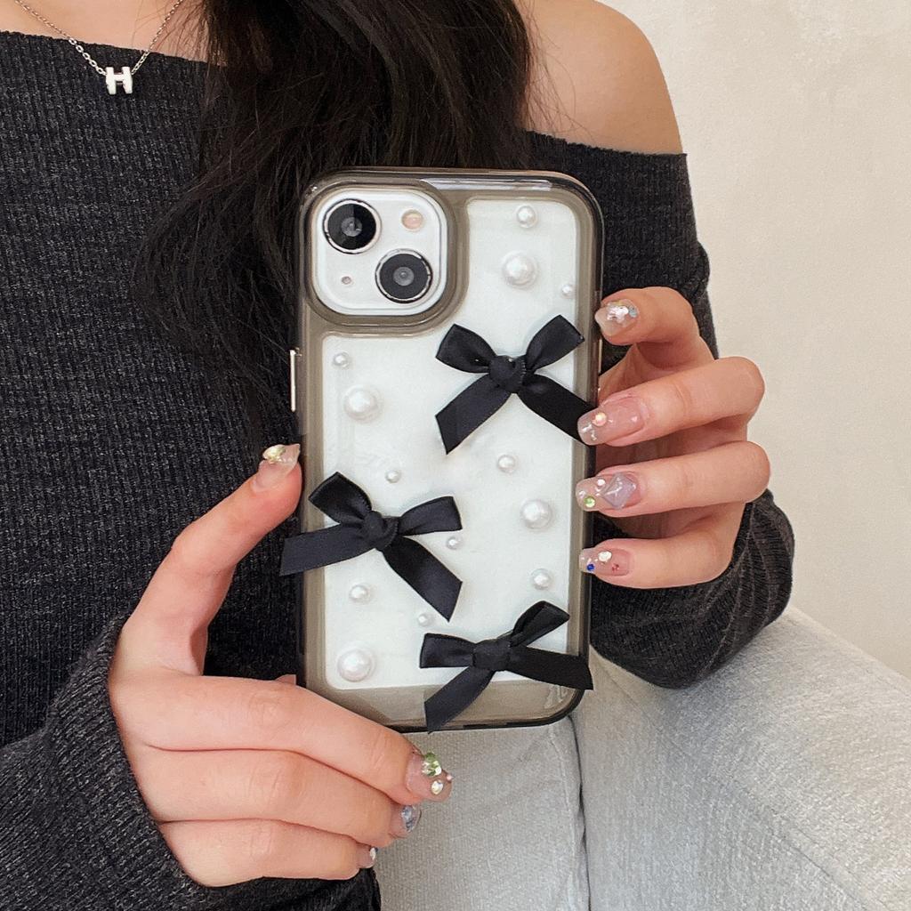 New Cute Pearl Bow Clear Phone Case for iPhone 16 15 14 13 12 11 Pro Max
