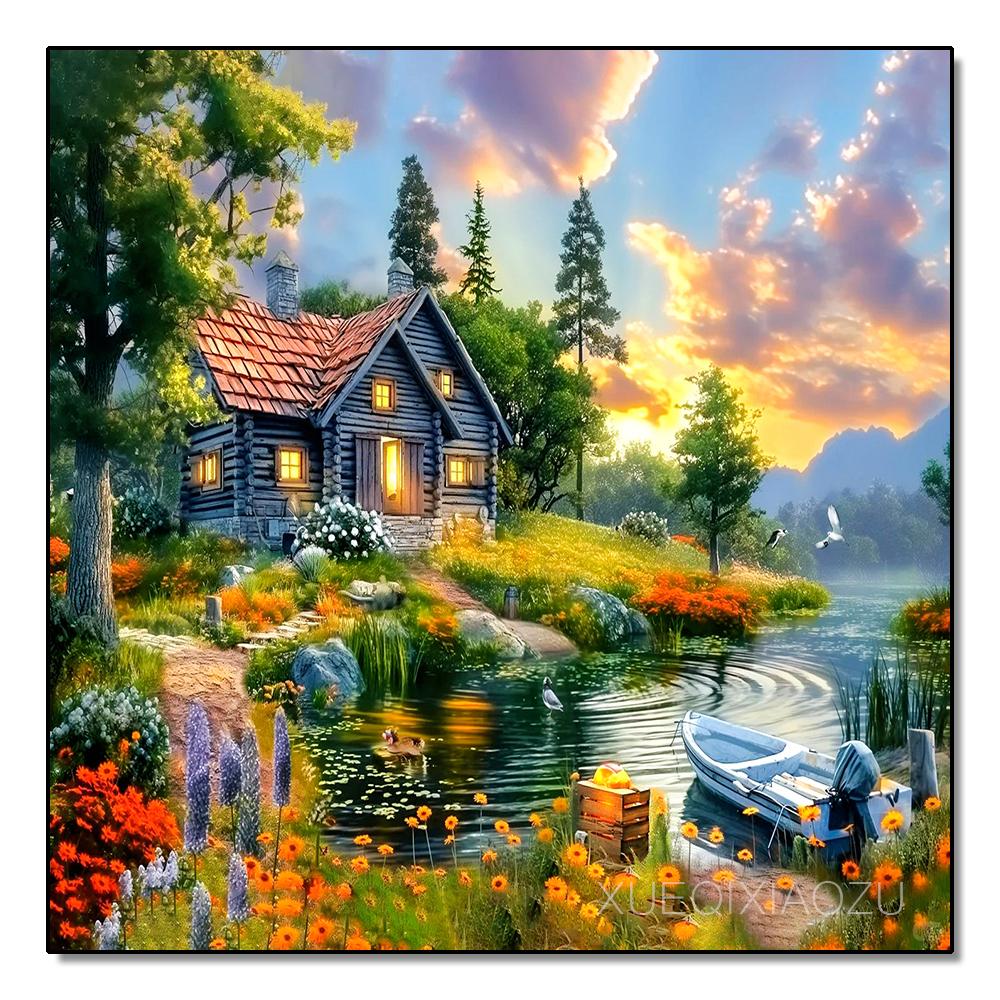 DIY Plná kulatá/čtvercová vrtačka Krajina Diamantová malba 5D Venkovská scenérie Domácí dekorace Umělecké řemeslo Kamínky Sada pro křížkovou výšivku