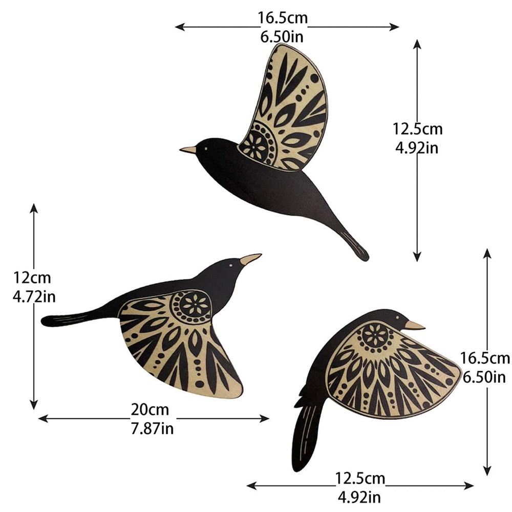 3pcs Wooden Black Bird Wall Decor Art Vintage Gothic Home Decor for Living Room Bathroom Kitchen Decorations Indoor Outdoor Gift
