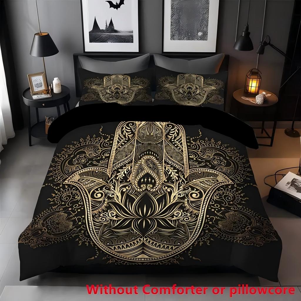 Bohemian Style Gold Fatima Hand 3D Print Duvet Cover Set Bohemian Soft Double For Adults Queen King Size Bedding Set Pillowcase