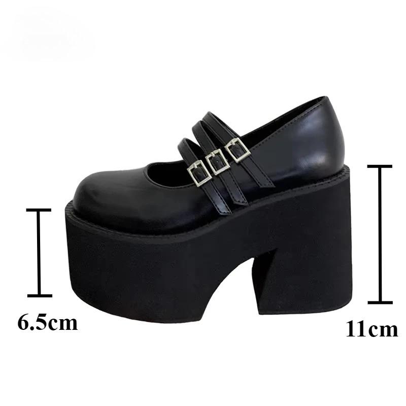 Fashion Women Lolita High Heels Chunky Platform Buckle Strap Mary Jane Shoes 11CM Super High Heel Pumps Woman Cosplay Goth Punk Shoes