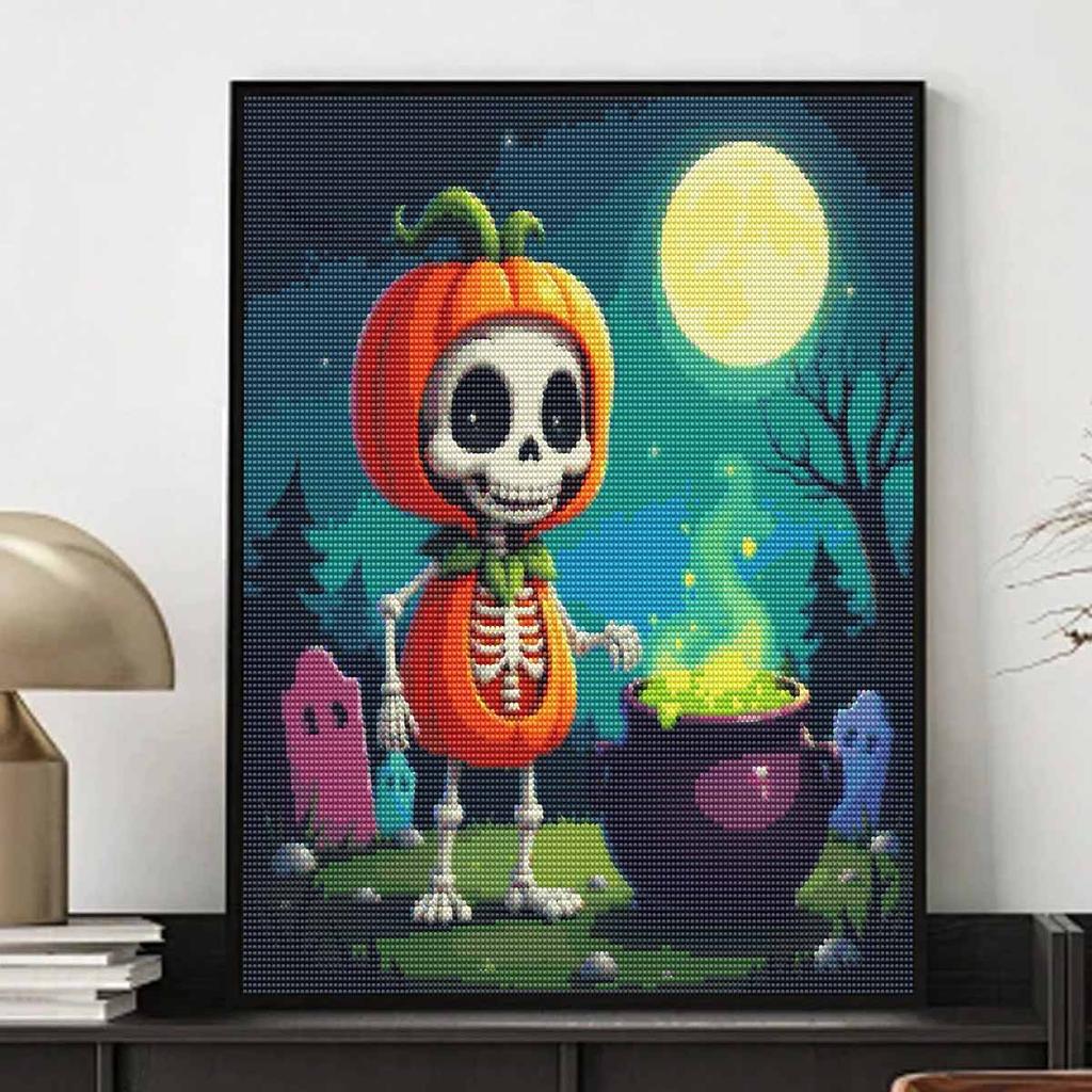 Halloween 5D Skeleton Pumpkin Cauldron Diamond Full Diamond Art Painting Kit Diamond Painting Home Decor DIY Craft Wall Art Decor Sets