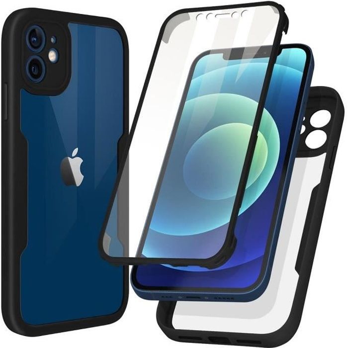 Protective Case - for iPhone 12 - Black - Full 360° - Reinforced - Semi-rigid