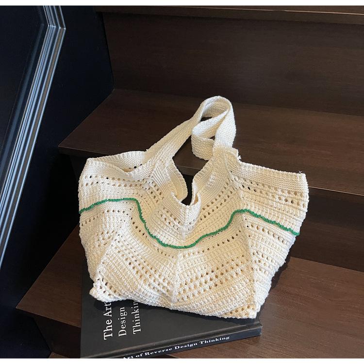 

Woven shoulder bag hand-woven niche hollow tote bag commuter shoulder seaside vacation women s bag білий