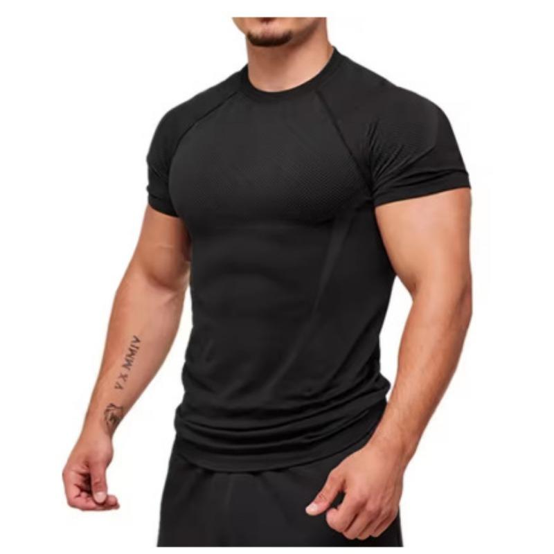 Men s Color Block Compression T-Shirt, Breathable Mesh Short Sleeve Workout Top For Gym XS чёрный