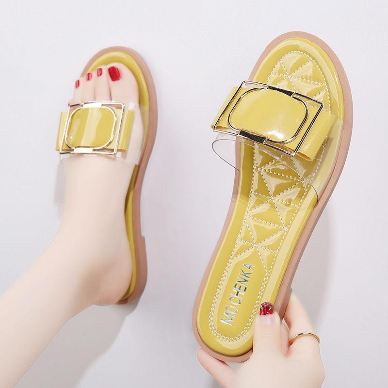 

Sandals for Women Comfortable Summer New 2025 House Rhinestone Slippers Low Flat Fashion Sequin Glitter Cute Slipper Female Home 40 жёлтый