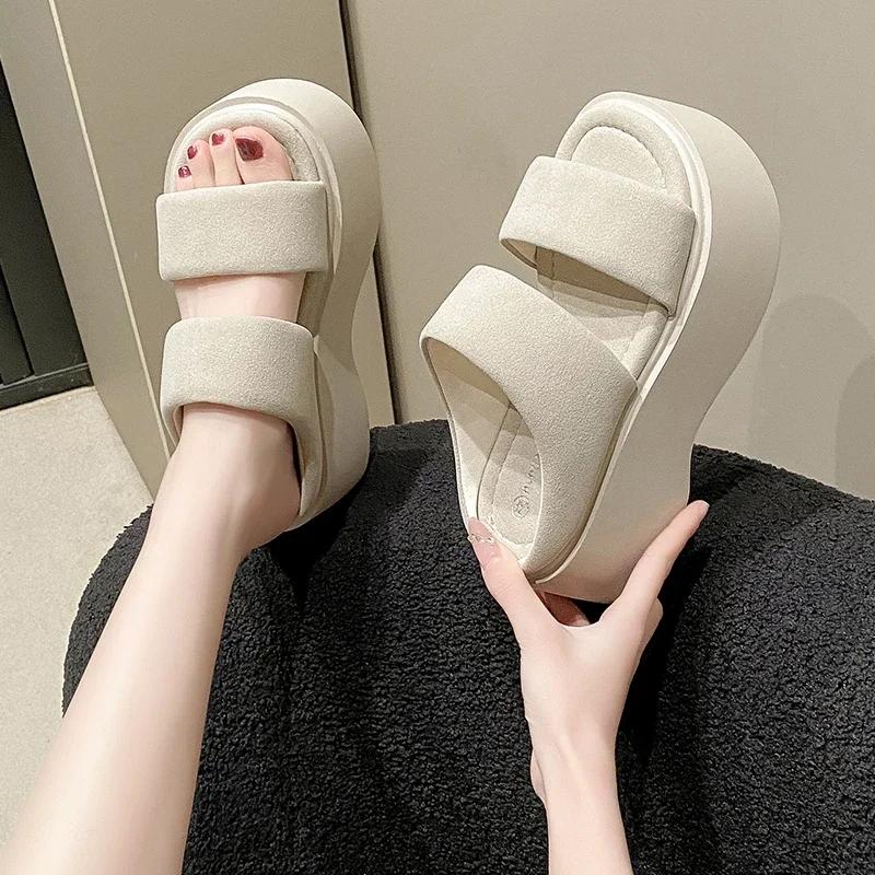 Fashion Sandales à Talons Compensés Astronomiques pour Femme, Tongs de Plage Décontractées en Cuir à Plateforme, 8cm, Été 2025
