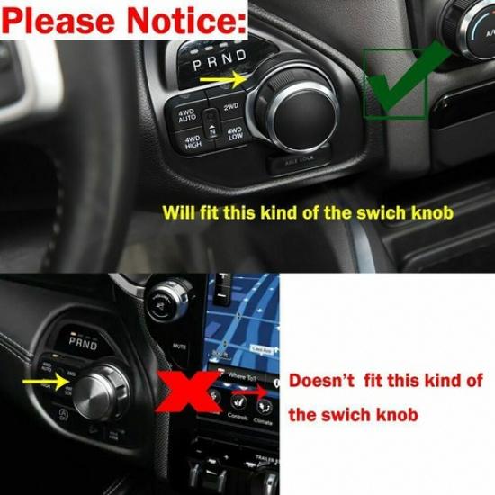 2X Headlight&Gear Shift Switch Knob Cover Trim Ring For Dodge RAM 1500 18+ Black