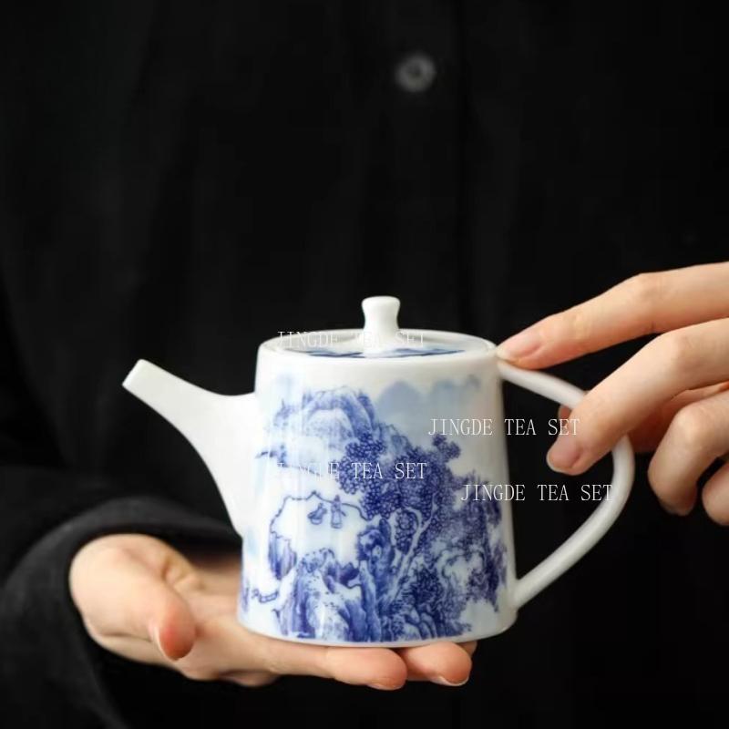 Blue and White Landscape Teapot Ceramic Underglaze Colored Teapot Kungfu Tea Set Small Capacity Teapot Tea Ceremony Accessories